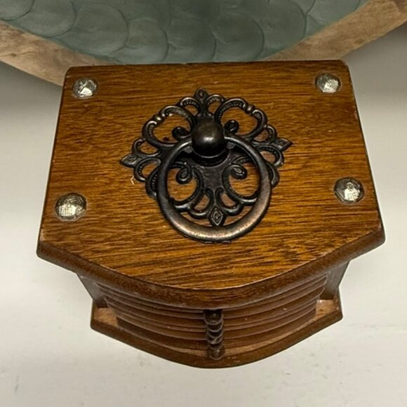VINTAGE Wooden Mini Chest of Drawers Coaster Set Wood/Cork - Picture 11 of 12